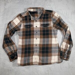 Patagonia Organic Cotton Flannel Plaid Button Down Shirt Brown Tan Women's 4